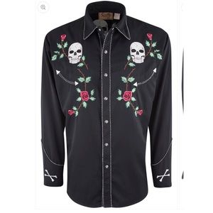Scully Black Skull Embroidered Casual Button Down Shirt